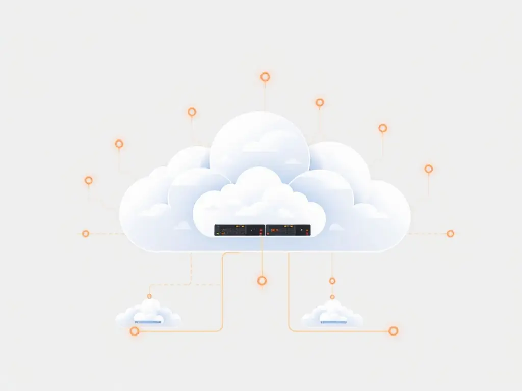 An illustration of a scalable cloud infrastructure with interconnected servers.